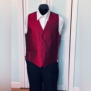 Claret Dark Apple Red Herringbone Closed Back Vest Wedding Prom Men’s XL X-Large